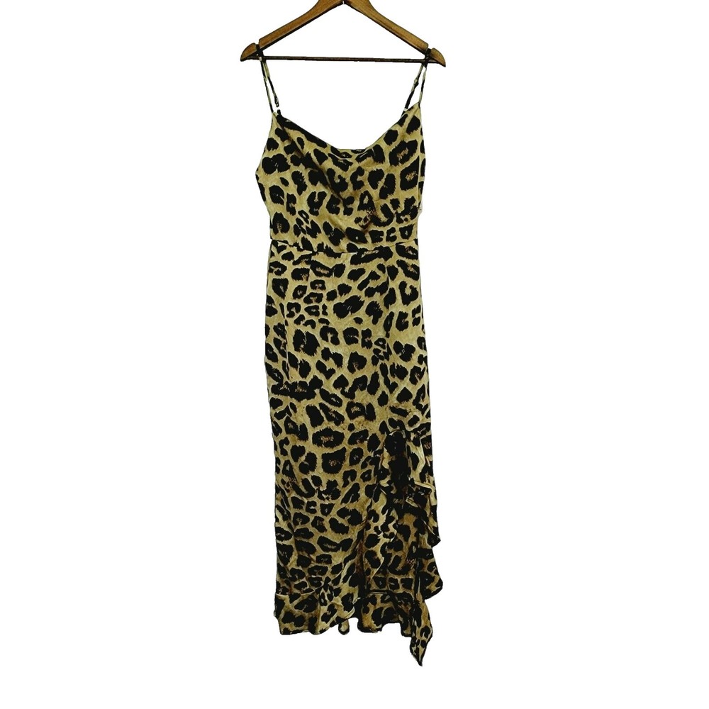Missguided Women's‎ Size 4 Cami Ruffle Side Midi Leopard Print Dress NWT